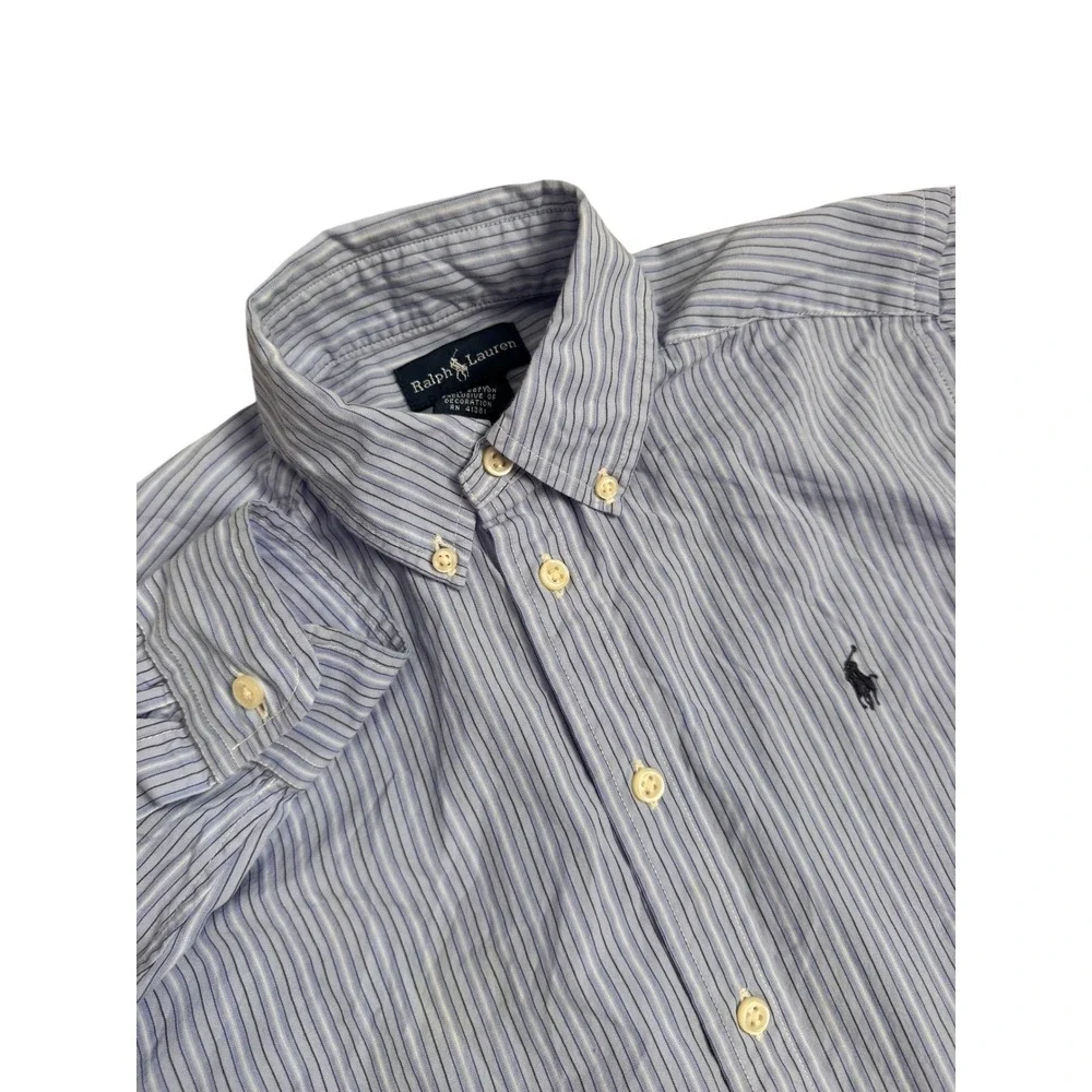 Ralph Lauren Kids Blue‎ White Striped Button Down Shirt Long Sleeve Size M 10-12